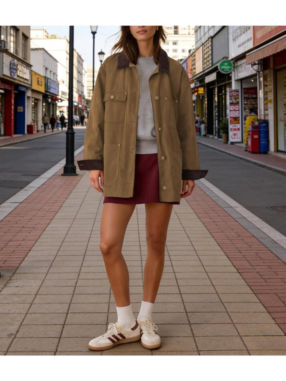Oversized Vintage Utility Barn Jacket with Corduroy Collar for Women - Picture 5 of 9